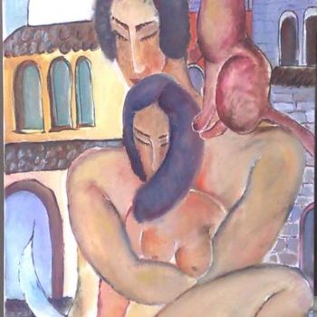 Painting titled "the angel of lovers" by Anel Gur, Original Artwork, Oil