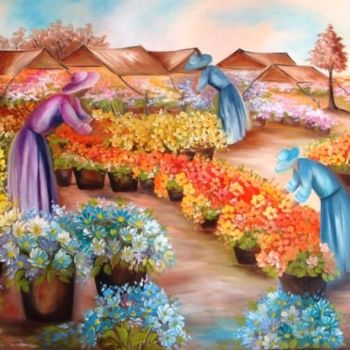 Painting titled "Flower Sellers ( VE…" by Anelise Sabino, Original Artwork, Oil