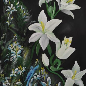 Painting titled "Flora 1. Lilie" by Aneta Horská (Ann), Original Artwork, Oil Mounted on Wood Panel