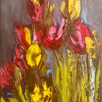 Painting titled "Tulips" by Anet Verdonk, Original Artwork, Oil