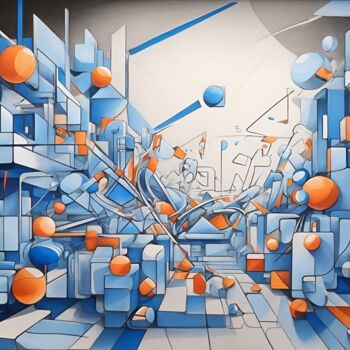 Digital Arts titled "Blue and orange geo…" by Anna Grochowska, Original Artwork, Digital Painting