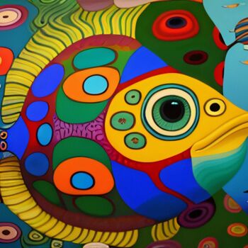 Картина под названием "Kolorowa ryba II" - Anna Grochowska, Подлинное произведение искусства, Акрил