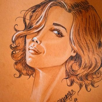 Drawing titled "portrait marron" by Angamaya, Original Artwork