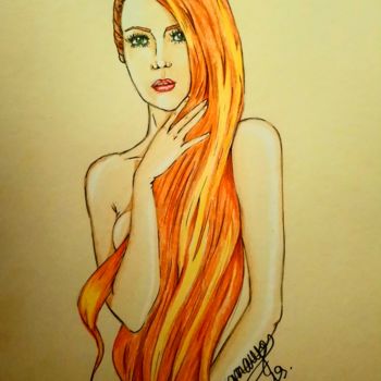 Drawing titled "Rousse chevelure" by Angamaya, Original Artwork