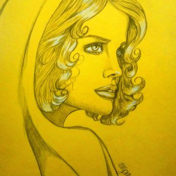 Рисунок под названием "Portrait jaune" - Angamaya, Подлинное произведение искусства