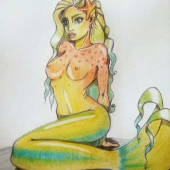 Dessin intitulée "Sirène tropicale." par Angamaya, Œuvre d'art originale
