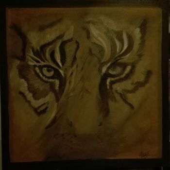 Картина под названием "l Oeil du Tigre" - Ange, Подлинное произведение искусства, Масло