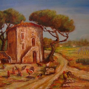 Painting titled "MA FERME" by Jacques Vigilante, Original Artwork, Oil