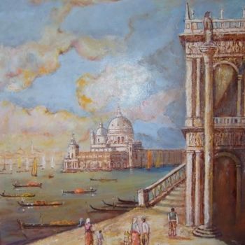 Painting titled "venise la lagune" by Jacques Vigilante, Original Artwork, Oil