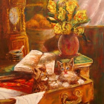 「les chats」というタイトルの絵画 Jacques Vigilanteによって, オリジナルのアートワーク
