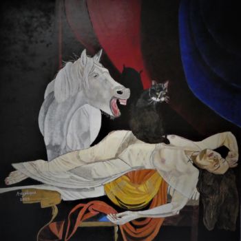 Peinture intitulée "Le cauchemar" par Angélique Bègue, Œuvre d'art originale, Tempera