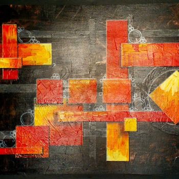Painting titled "orange cubic" by Stephane Roze, Original Artwork, Acrylic