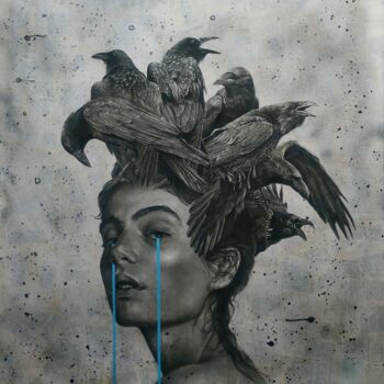 Рисунок под названием ""Versos Malditos"" - Angel Leon, Подлинное произведение искусства, Древесный уголь