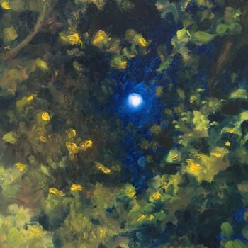 Painting titled "Nocturnal Tree I" by Angel Loaiza, Original Artwork, Oil