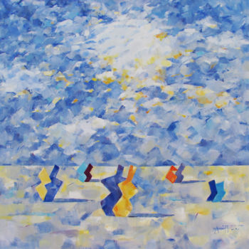 Painting titled "Sky 19" by Angel Patchamanov, Original Artwork, Oil Mounted on Wood Stretcher frame