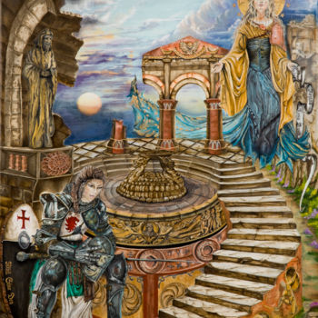 Painting titled "Guerrera medieval" by Angel Sanchez, Original Artwork, Oil