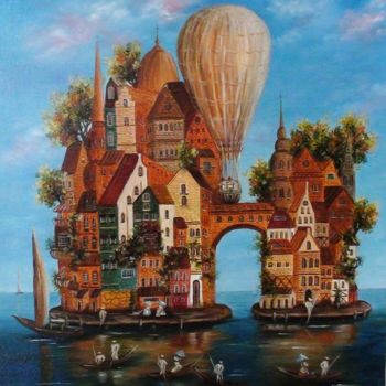 Картина под названием "Бутафоровый город" - Анжелика Ягодина, Подлинное произведение искусства, Масло