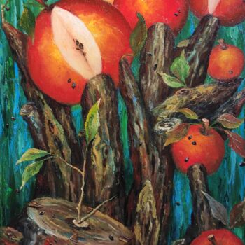 Peinture intitulée "Яблоки нужно есть с…" par Anzhelika Iagodina, Œuvre d'art originale, Huile Monté sur Autre panneau rigide