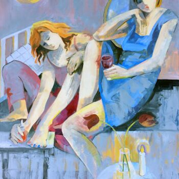 Картина под названием "Big Night Out" - Angela Brittain, Подлинное произведение искусства, Масло Установлен на Деревянная па…