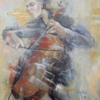 Painting titled "Cellist" by Angela Bruma, Original Artwork, Oil