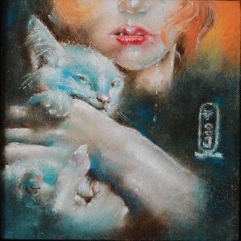 Painting titled "Bastet" by Angela Cucuzza, Original Artwork, Oil