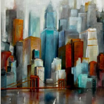 Painting titled "Landing at Manhattan" by Angela Di Teodoro, Original Artwork, Oil