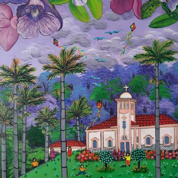 Painting titled "Igreja Católica de…" by Angela Gomes, Original Artwork, Acrylic