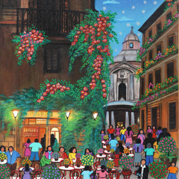 Pintura intitulada "Caffé'All Aperto Pr…" por Angela Gomes, Obras de arte originais, Acrílico Montado em Armação em madeira