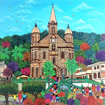 Pintura intitulada "Igreja Matriz São J…" por Angela Gomes, Obras de arte originais, Acrílico Montado em Armação em madeira