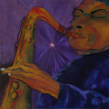 Painting titled "O Saxofonista" by Angela Lemos Bezerra, Original Artwork, Acrylic