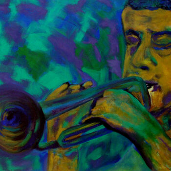 Pintura intitulada "Trompetista Verde" por Angela Lemos Bezerra, Obras de arte originais, Acrílico