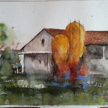 Pittura intitolato "La fattoria" da Angela, Opera d'arte originale, Acquarello