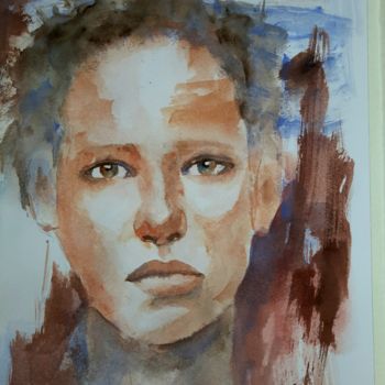 Painting titled "Woman" by Angela, Original Artwork, Watercolor