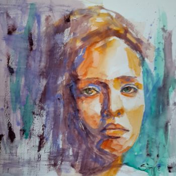 Painting titled "Girl" by Angela, Original Artwork, Watercolor