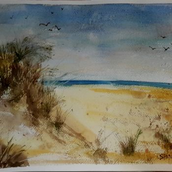 Painting titled "Spiaggia" by Angela, Original Artwork, Watercolor
