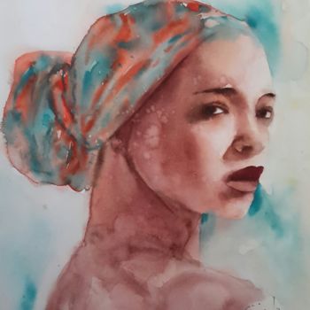 Pintura intitulada "Il turbante" por Angela, Obras de arte originais, Aquarela