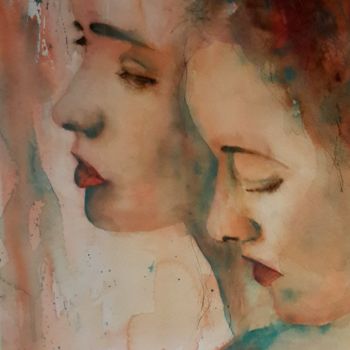 Painting titled "Le due amiche" by Angela, Original Artwork, Watercolor