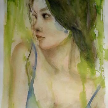 Painting titled "Girl" by Angela, Original Artwork, Watercolor