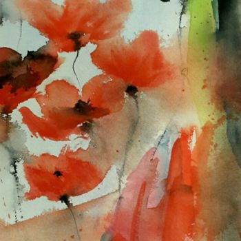 Painting titled "Poppie" by Angela, Original Artwork, Watercolor
