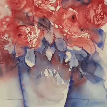 Schilderij getiteld "Rose rosse" door Angela, Origineel Kunstwerk, Aquarel