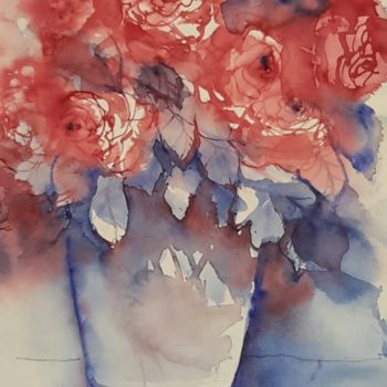 Painting titled "Rose rosse" by Angela, Original Artwork, Watercolor