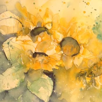 Painting titled "Girasoli" by Angela, Original Artwork, Watercolor