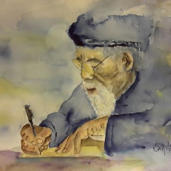 Pintura intitulada "Old scribe" por Angela, Obras de arte originais, Aquarela