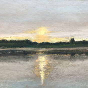 Malerei mit dem Titel "Lac de Pareloup" von Angela Sommer, Original-Kunstwerk, Pastell Auf Andere starre Platte montiert