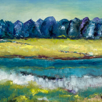 제목이 "Berg Land Fluß"인 미술작품 Angela Sommer로, 원작, 기름 나무 들것 프레임에 장착됨