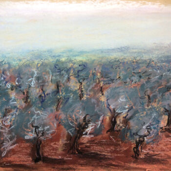 Painting titled "Olivenbäume auf Cre…" by Angela Sommer, Original Artwork, Pastel