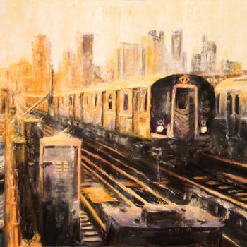 Ζωγραφική με τίτλο "The Night Train" από Angela Suto, Αυθεντικά έργα τέχνης, Λάδι