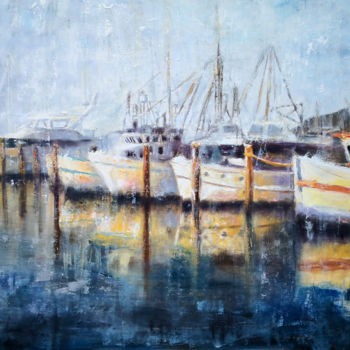 Pintura intitulada "Ships In The Port" por Angela Suto, Obras de arte originais, Óleo