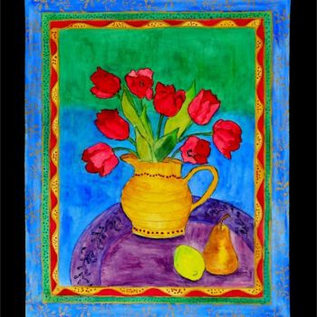 Painting titled "Pink Tulips in Yell…" by Angela Nori, Original Artwork