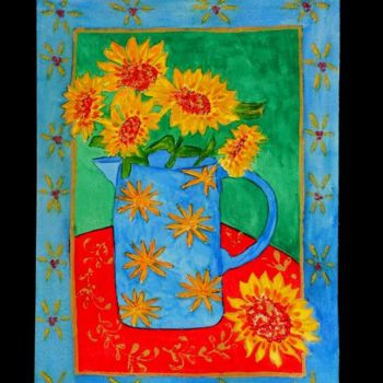 Painting titled "Sunflowers in Blue…" by Angela Nori, Original Artwork